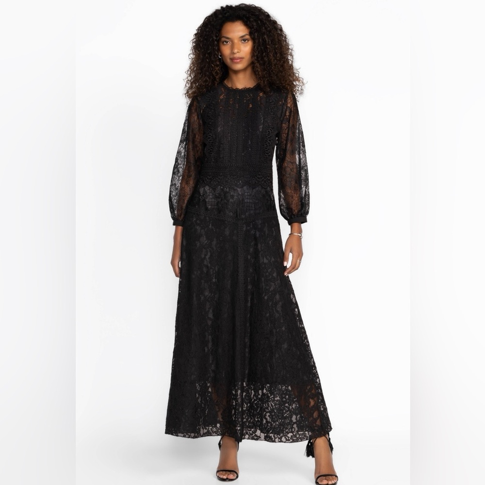 Johnny Was Thea Lace Dress Black Maxi NWT Medium Boho Evening $398